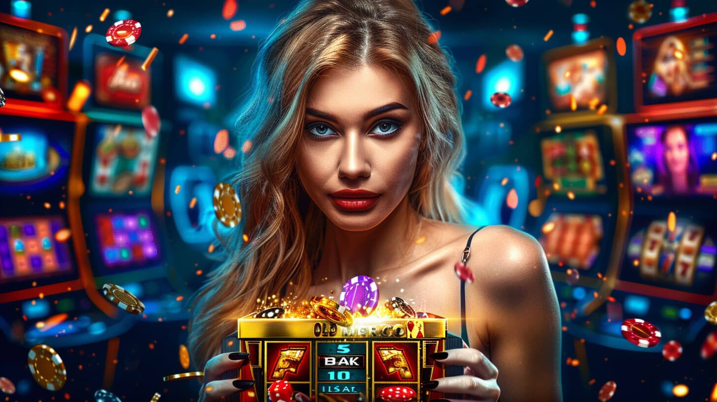အရောင်တောက်ပသော Slot Machine ဂိမ်းများ Jackpot ဆုကြေးနှင့် Reel Symbols တောက်ပနေသော မြင်ကွင်း